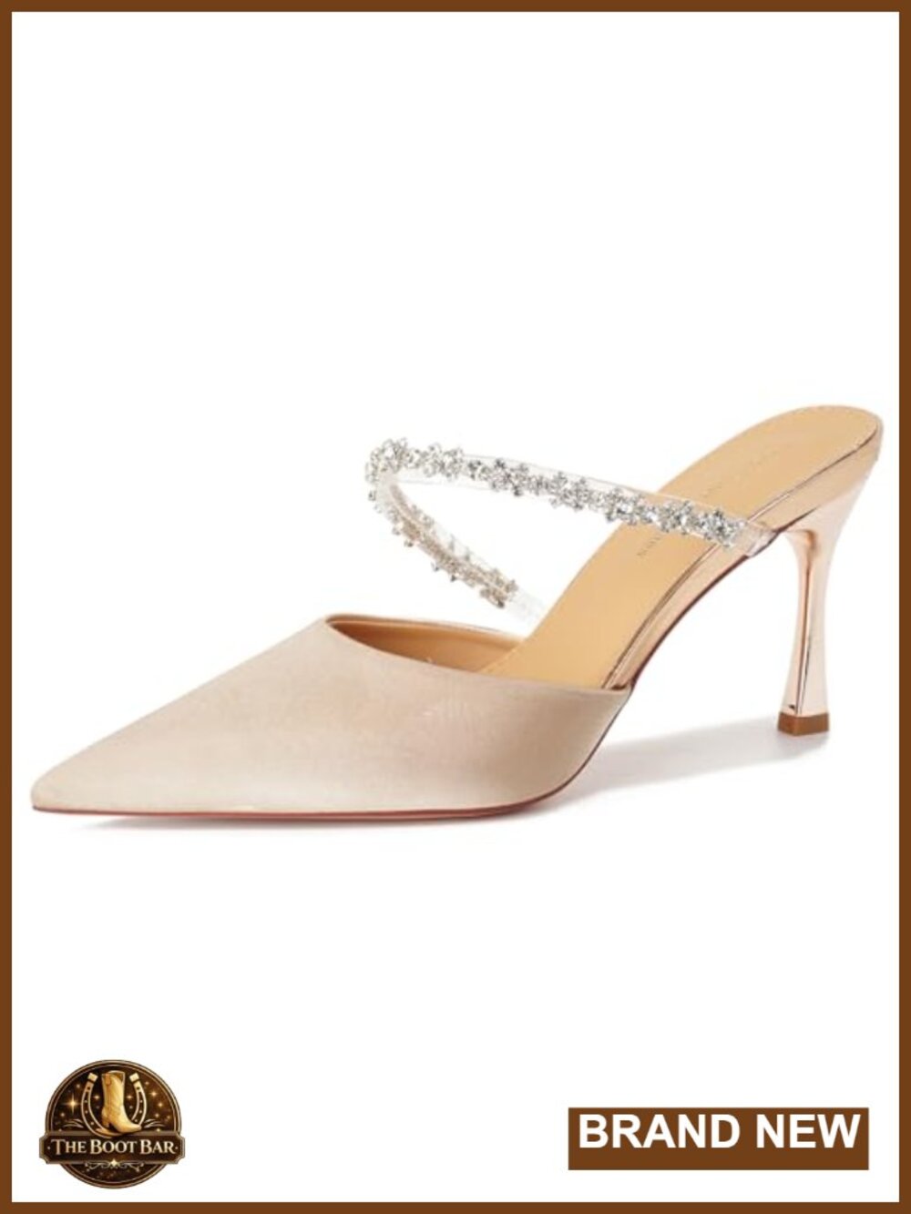 Satin Rhinestone Strappy Stiletto Mules Pointed Toe Slip On High Heel Sandals